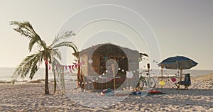 View of a wooden shed on the beach