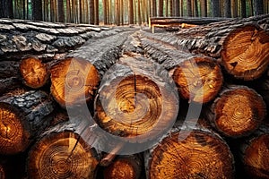 view Wooden trunk circle raw material for furniture, lumber industry concept