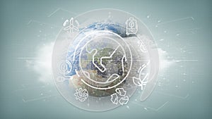 World globe surronding by ecology icons and connection 3d rendering photo