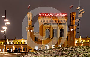 View of Wroclaw market square after sunset, Poland