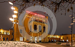 View of Wroclaw market square after sunset, Poland