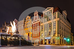 View of Wroclaw market square after sunset, Poland