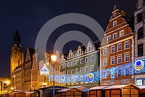 View of Wroclaw market square after sunset, Poland