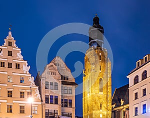 View of Wroclaw market square after sunset, Poland