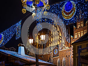 View of Wroclaw market square after sunset, Poland