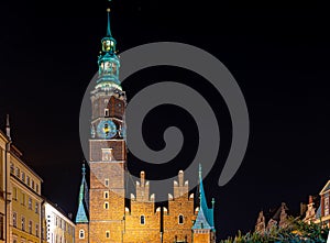 View of Wroclaw market square after sunset, Poland