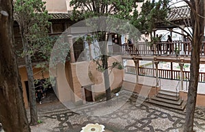 View at the Wrought Iron Grille, called Patio de la REja, on Nasrid Palaces inside the Alhambra fortress complex located in