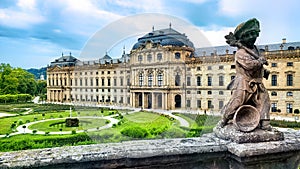 Wurzburg Residenz from its gardens with statue, Wurzburg Germany photo