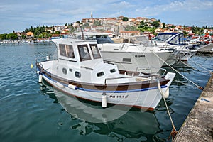 View on yacht, harbor, Adriatic sea and small Croatian town Vrsar, Croatia