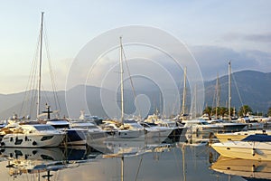 View of yacht marina of Porto Montenegro . Montenegro, Bay of Kotor, Tivat city