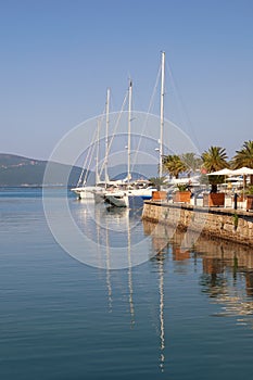 View of yacht marina of Porto Montenegro. Montenegro, Bay of Kotor, Tivat city