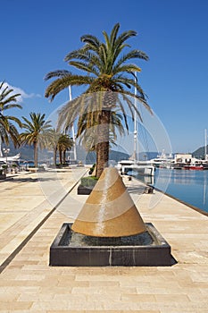 View of yacht marina of Porto Montenegro on sunny spring day. Montenegro, Tivat city