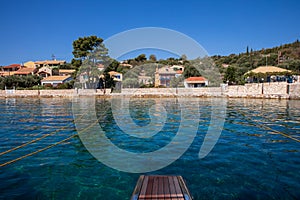 View from the yacht to the coast of KASTOS island, Ionian Islands, Greece in summer.