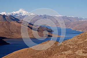 View of Yamdrok Lake and surrounding mountains, mid October, Tibet Autonomonous Region