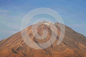 view from yanaguara to the misti volcano without snow in january 2017 arequipa peru