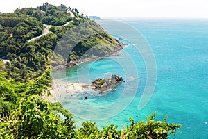 View on Yanui beach from mountains at Rawai area on Phuket islan