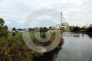 View of the Yarkon river, Reading Power Station, from Bridge in Tel-Aviv, Israel