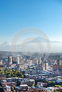 A view of Yerevan city with Ararat mountain on the background.