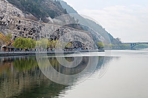 view of Yi river and West Hill in Longmen Caves