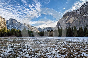 View of Yosemite Valley at winter with Half Dome - Yosemite National Park, California, USA