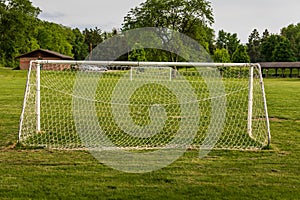 View of a youth soccer field in a city park