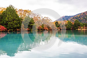 View of Yunoko lake in autumn season at Nikko national park, Nikko, Japan