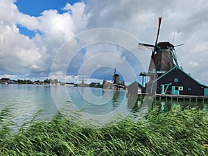 A view of Zaanse Schans, Holland in Summer 2023.