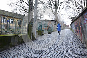 View of the Zamkovi Shody - Castle Steps - lane, one of landmarks of Uzhgorod city, Ukraine