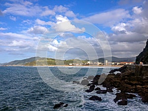 View on Zarautz, Pais Basco, from the scenic coastal road, pilgrimage route Saint James Way, Northern coast of Spain