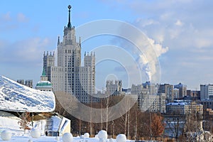 View from Zaryadye Park to the Moscow skyscraper on Kitay-Gorod