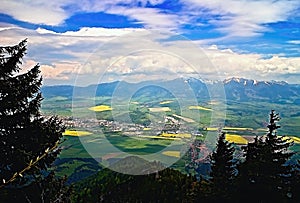 View of Zavazna Poruba and part of town Liptovsky Mikulas at the climb to Poludnica.