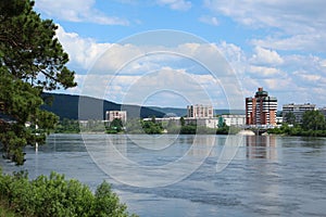 View of Zelenogorsk from the other embankment of the river Kan, Krasnoyarsk region