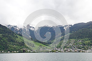 View of Zell am See and the mountains near the Kitzsteinhorn