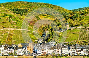 View of Zell town on the river Moselle in Germany