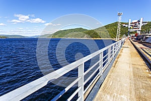 View of the Zeya reservoir from the upper point of the dam of the Zeya hydroelectric station