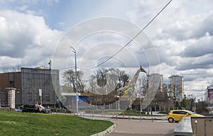 View of Zoological Street in Kyiv and the entrance to the zoo