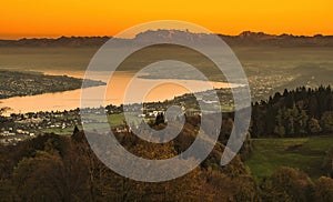 View of Zurich city and Lake Zurich from Uetliberg mountain