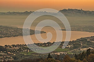 View of Zurich city and Lake Zurich from Uetliberg mountain