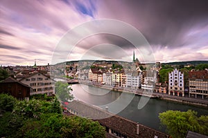 View of Zurich and Limmat River from Lindenhof Hill, Zurich, Switzerland