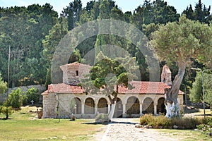 View of Zvernec Monastery. Narta lagoon. Vlore. Albania