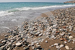 viewbirthplacBeautiful view of Aphrodite Beach in Cyprus. The shore is covered with sea pebbles