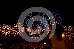 Viewers watch beautiful fireworks in the sky