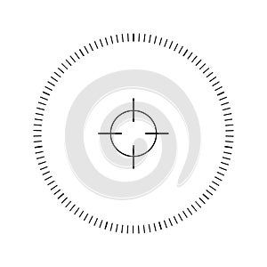 Viewfinder scale with target crosshair sign of sniper weapon, military optic, monocular, telescope. Focus, goal, shot