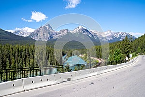 Viewing area for Morants Curve in Banff National Park, a popular trainspotting viewpoint in the Canadian Rockies photo
