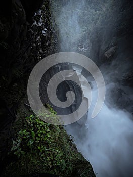 Viewing platform observation deck stairs at Pailon del diablo Devils Cauldron Pastaza cascades Banos Tungurahua Ecuador