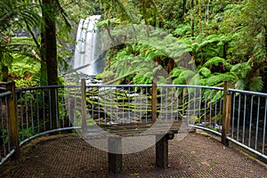 The viewing point of the iconic hopetoun falls in Beechforest on the Great Ocean Road Victoria Australia on 6th August 2019