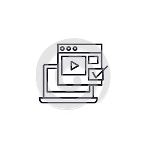 Viewing videos linear icon concept. Viewing videos line vector sign, symbol, illustration.