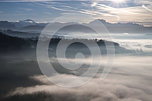 Viewpoint above the clouds in the early morning