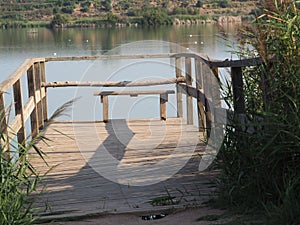 Viewpoint with bench at lake ivars and vila sana, lerida, spain, europe