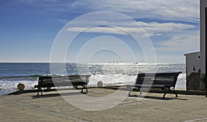 Viewpoint with bench in the town of El Garraf, Barcelona